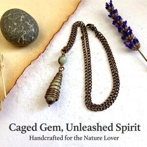 Sage Green Agate Drop Pendant + Bronze Necklace ~ Country Core Bohemian Casual